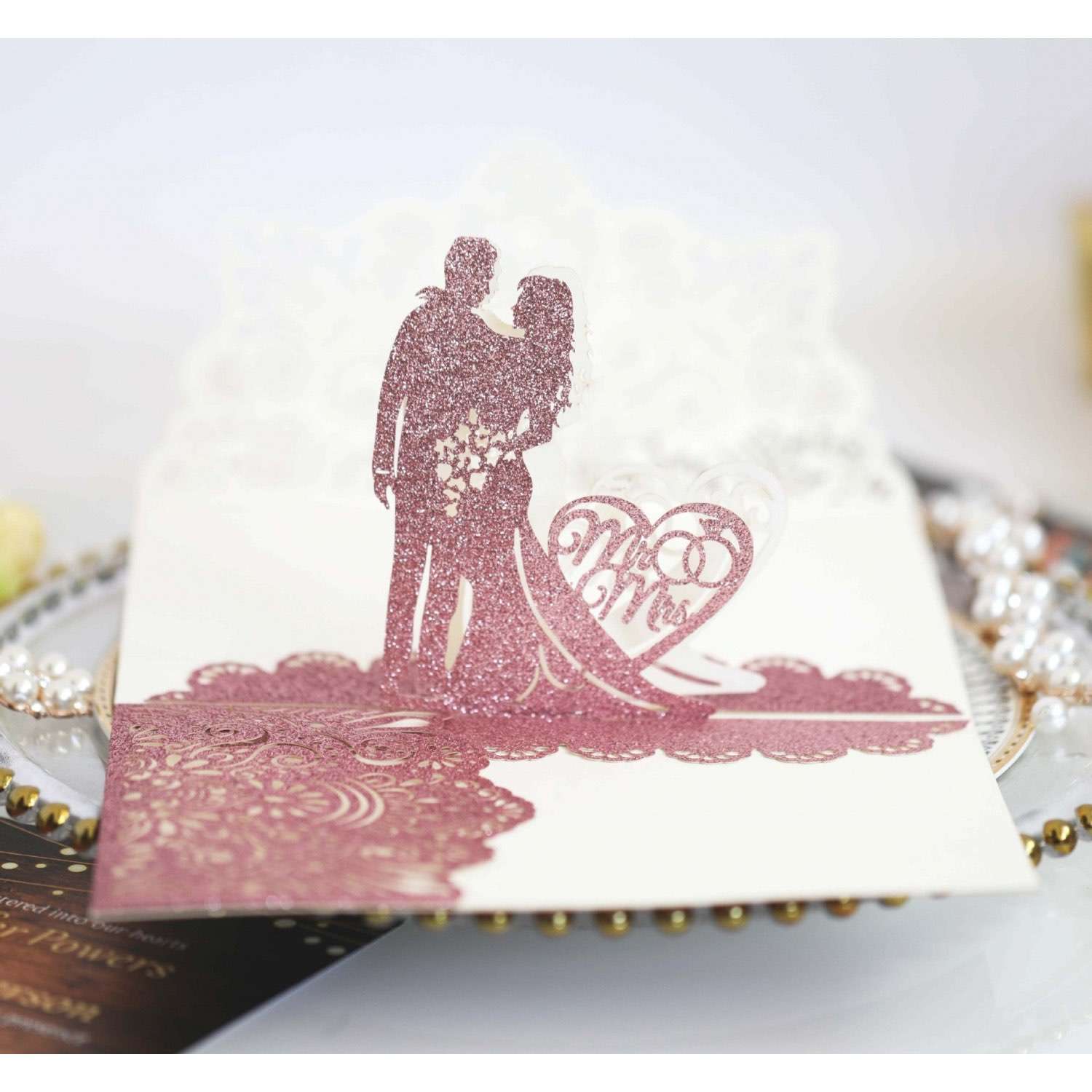 3D Wedding Invitation Card Laser Cut Paper Iridescent Paper